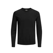 Black jack & jones men knitwear crewneck sweater with ribbed cuffs and hem made of cotton