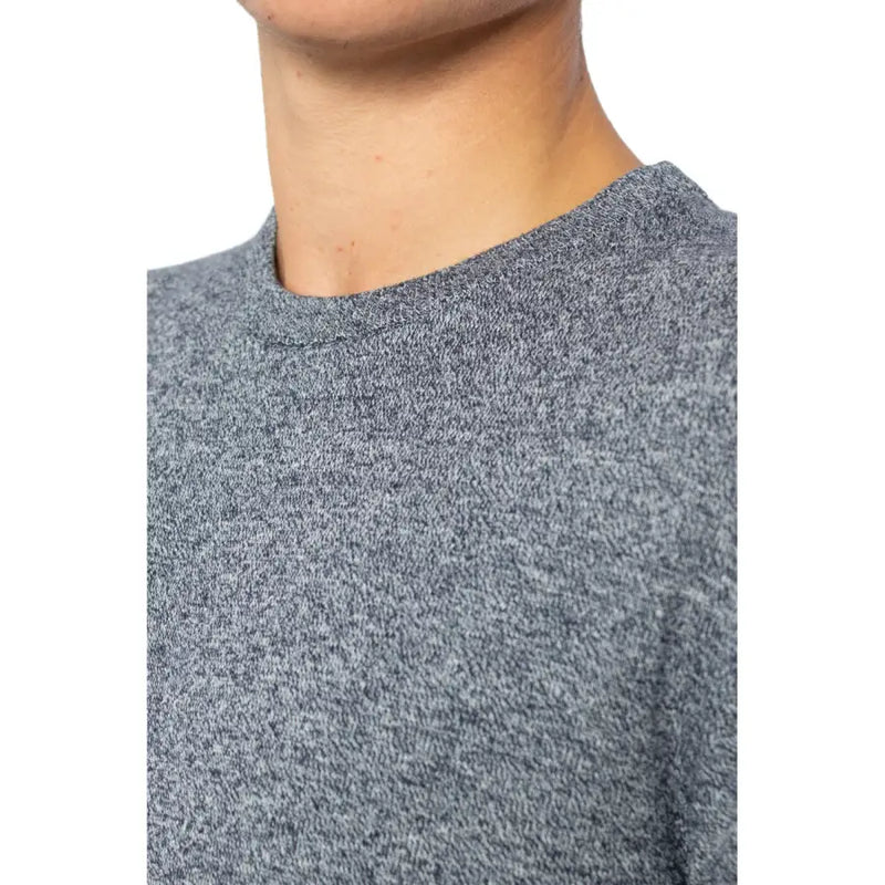 Grauer, melierter Rundhalspullover mit weichem, strukturiertem Strickmuster von Jack & Jones, Herrenstrickwaren, blaues Langarmshirt, 100 % Baumwolle