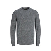 Jack and Jones Herren-Strickwaren, melierter grauer Langarm-Rundhalspullover mit weicher Strickstruktur und gerippten Bündchen
