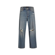 High-rise wide-leg jack and jones men light blue ripped jeans in cotton elastane with faded blue wash and knee distressing