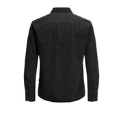 Black denim long-sleeved shirt with buttoned cuffs and collar by Jack Jones for men