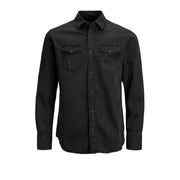Schwarzes Jeanshemd mit Knopfleiste, zwei Brusttaschen und klassischem Kragen von Jack & Jones Herrenhemd