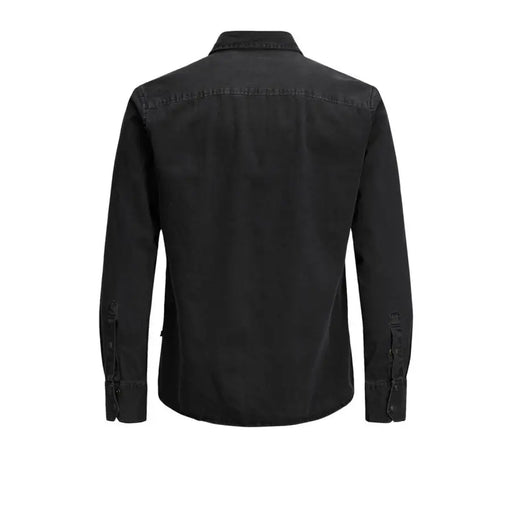 Black denim long-sleeved shirt with buttoned cuffs and collar by Jack Jones for men