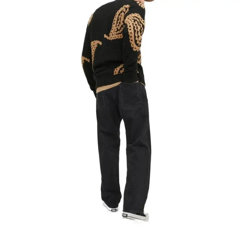 Schwarzer Herren-Strickpullover von Jack & Jones mit hellbraunem Paisley-Muster aus Baumwollmischung für Frühling und Sommer
