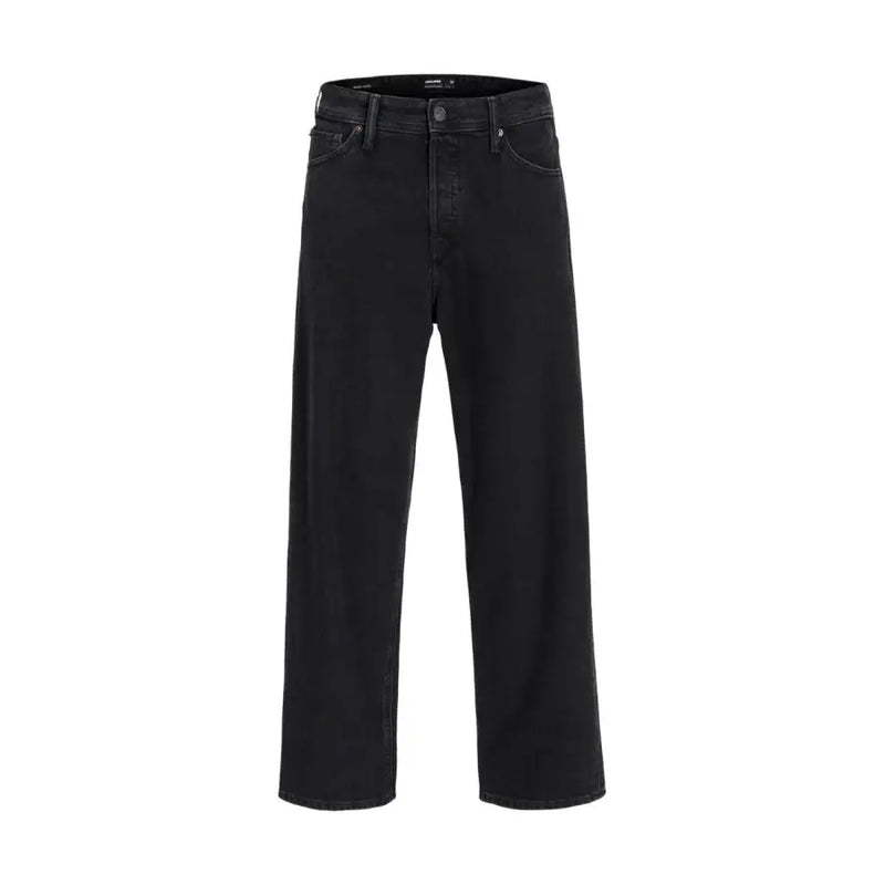 Jack & Jones Schwarze Herren-Jeans aus Baumwollmischgewebe mit weitem Bein, geradem Schnitt und klassischem Fünf-Taschen-Design.
