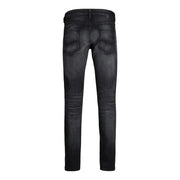 Jack and Jones men’s black slim-fit denim jeans with faded wash and subtle whiskering for fall winter wear