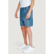 Jack & jones men’s blue cotton denim shorts with elastic waistband and drawstring from spring summer collection