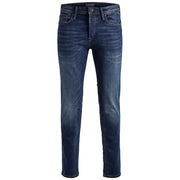 Jack & Jones men’s blue denim slim fit jeans with subtle fading for a worn-out effect and stylish look