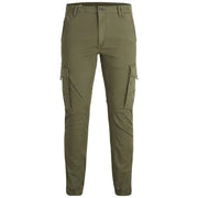 Jack & Jones Olivgrüne Herren-Cargohose mit mehreren Taschen und Knopfverschluss für die Freizeit