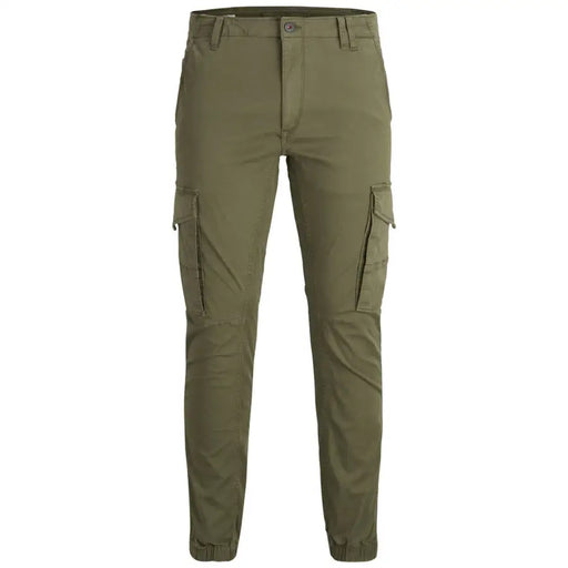 Jack & Jones men’s olive green cargo pants with multiple pockets and button closure for casual wear
