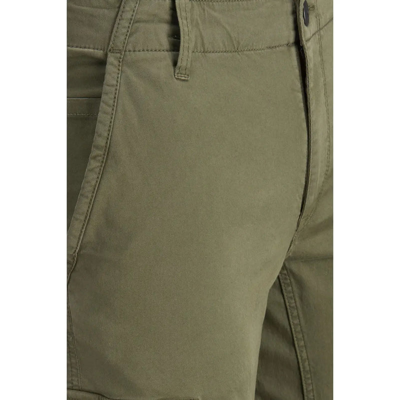 Olive green cotton chino shorts with straight-leg cut and visible stitching from jack & jones men’s trousers with pockets