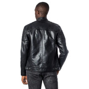 Jack & jones mens long zip blazer in black leather with quilted shoulder panels and snap-button cuffs for fall winter