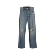 Jack & Jones Zerrissene Herrenjeans in verwaschenem Blau mit Used-Look an den Knien und weitem Bein, Vorderansicht