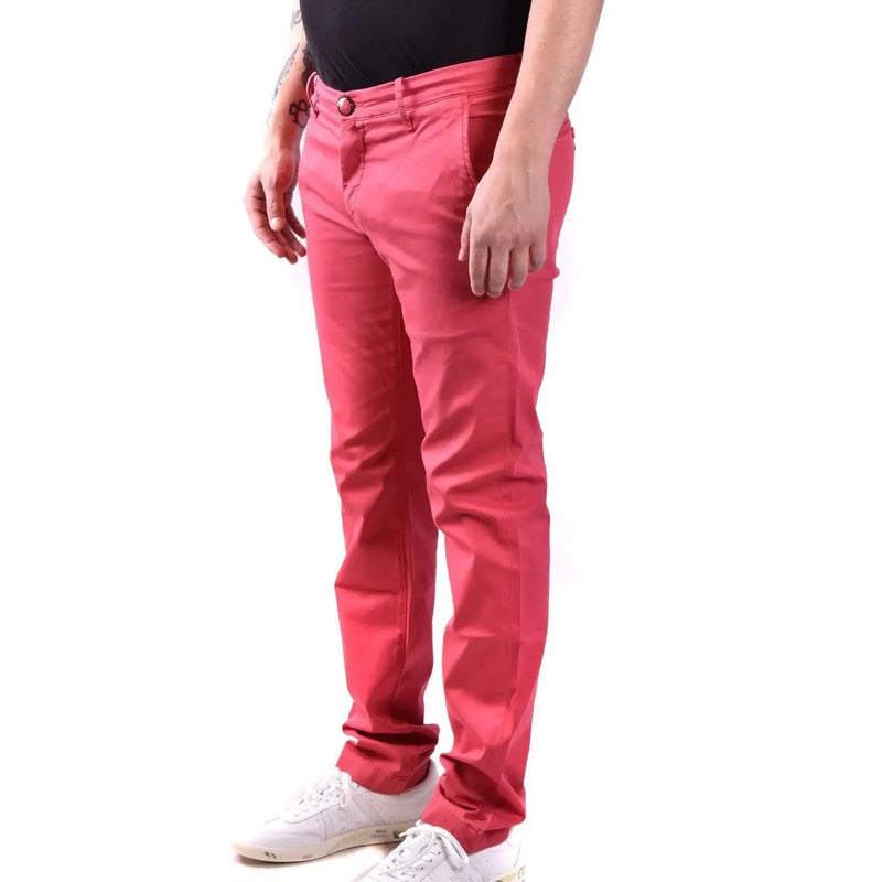 Jacob Cohen men red cotton trousers featuring slim-fit chino design with button closure and belt loops