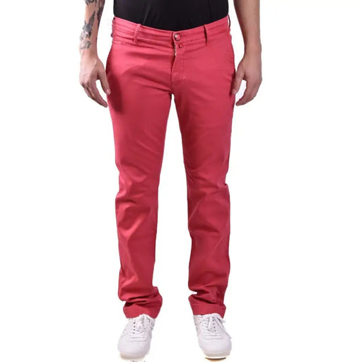 Red slim-fit cotton chinos with a classic five-pocket design and button closure by Jacob Cohen Italian made