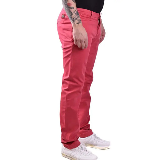 Jacob Cohen men trousers red cotton chino pants with slim fit and subtle stitching details italian made V28761