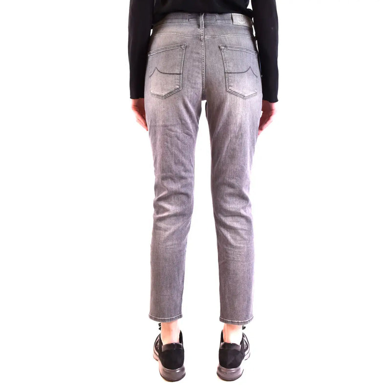 Jacob Cohen women grey cotton blend slim-fit denim jeans with subtle faded wash shown from the back side