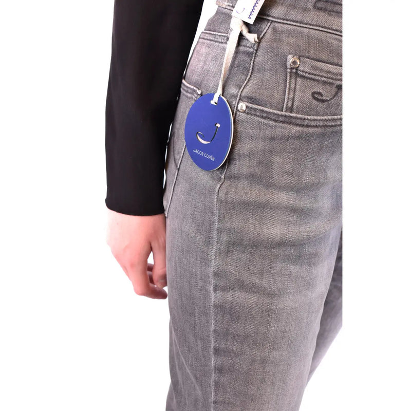 A pair of jacob cohen women grey cotton blend jeans with classic design and visible stitching