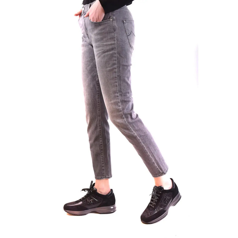 Jacob Cohen women grey cotton blend slim-fit denim jeans with subtle faded wash and classic five-pocket design