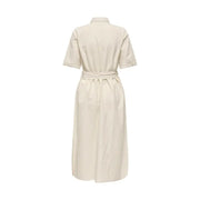 Jacqueline de yong beige short-sleeved belted button front shirt dress in lightweight fabric for casual wear