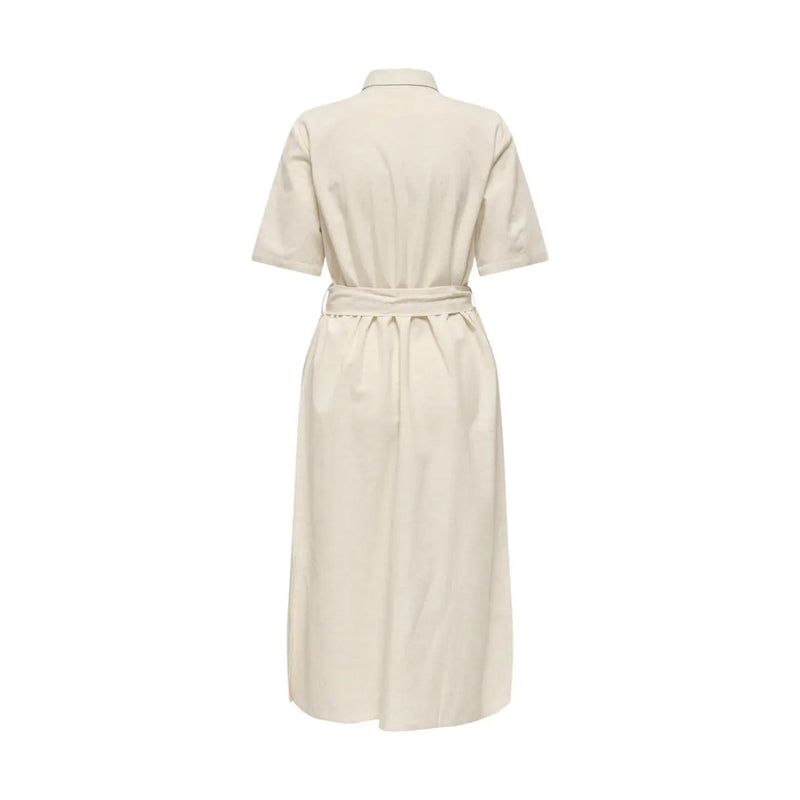 Jacqueline de yong beige short-sleeved belted button front shirt dress in lightweight fabric for casual wear