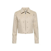 Jacqueline De Yong beige leather jacket with black stud detailing and front zipper for stylish outerwear