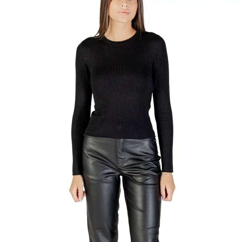 Black ribbed long-sleeve top from Jacqueline De Yong Blue Viscose Blend Knitwear