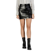 Black faux leather high-waist mini skirt with front zipper