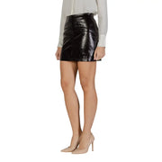 Black patent leather high-waisted mini skirt with side zip