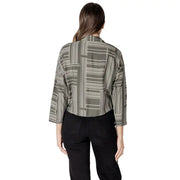 Jacqueline de yong green print long sleeve blouse in olive green and white geometric pattern with three quarter sleeves