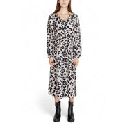 Jacqueline De Yong grey leopard long sleeve V-neck midi dress