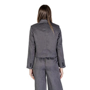 Jacqueline De Yong grey polyester blazer for women featuring gray textured fabric and three-button cuffs