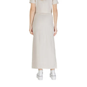 Beige high-waisted midi viscose skirt with side pockets and straight cut by Jacqueline de Yong for women