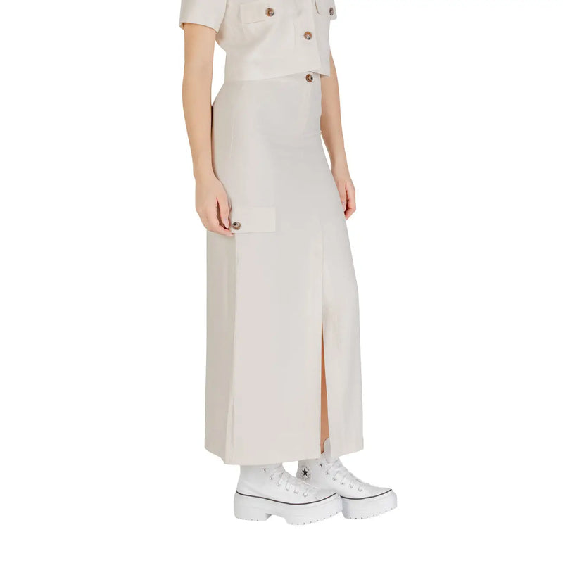 Beige high waisted midi skirt with side slit and front pocket detail from jacqueline de yong grey viscose skirt collection