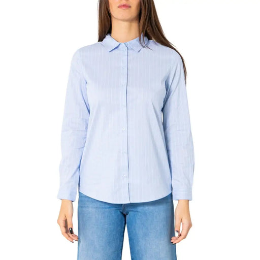 Jacqueline De Yong chemise boutonnée à rayures bleu clair à manches longues