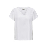 White short sleeve v neck blouse by jacqueline de yong made of lightweight linen viscose fabric