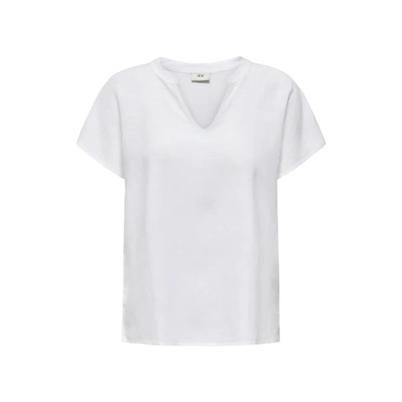 White short sleeve v neck blouse by jacqueline de yong made of lightweight linen viscose fabric