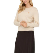 Jacqueline de Yong Damen-Pullover aus beigefarbenem, langärmeligem Strickgewebe aus Viskosemischung mit Pfirsichherz-Stickerei auf der Brust