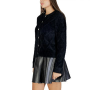 Jacqueline de yong women black cardigan with diamond-patterned faux fur texture and silver buttons nylon blend