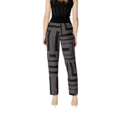Jacqueline de Yong women black viscose trousers with bold white geometric laced pattern on the front side