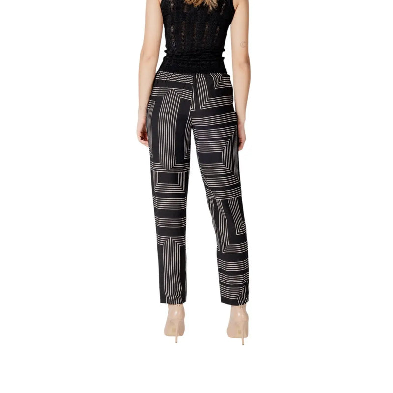 Jacqueline de Yong women black viscose trousers with bold white geometric laced pattern on the front side