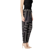 Jacqueline de yong women black viscose trousers with bold white geometric lines and a drawstring waist