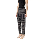 Jacqueline de yong women black laced viscose trousers featuring black and white geometric pattern with fitted waistband