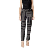 Jacqueline de yong women black and white geometric viscose trousers with drawstring waist for casual wear