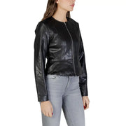 Jacqueline de yong women black polyester blazer with zip featuring a central zipper and peplum hem