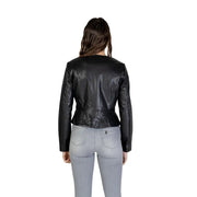Jacqueline de yong women black polyester blazer with zip featuring a sleek fitted black leather moto jacket design