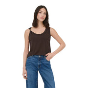 Jacqueline de yong women black sleeveless tank top with thin straps and a relaxed fit in dark brown color