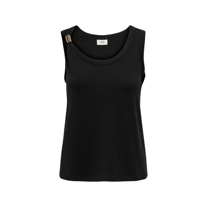 Jacqueline de yong women black sleeveless tank top with round neckline and gold-toned hardware on shoulder
