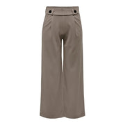Beige high-waisted wide-leg trousers with tailored fit and black button accents by Jacqueline De Yong women slip on trousers