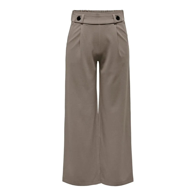 Beige high-waisted wide-leg trousers with tailored fit and black button accents by Jacqueline De Yong women slip on trousers